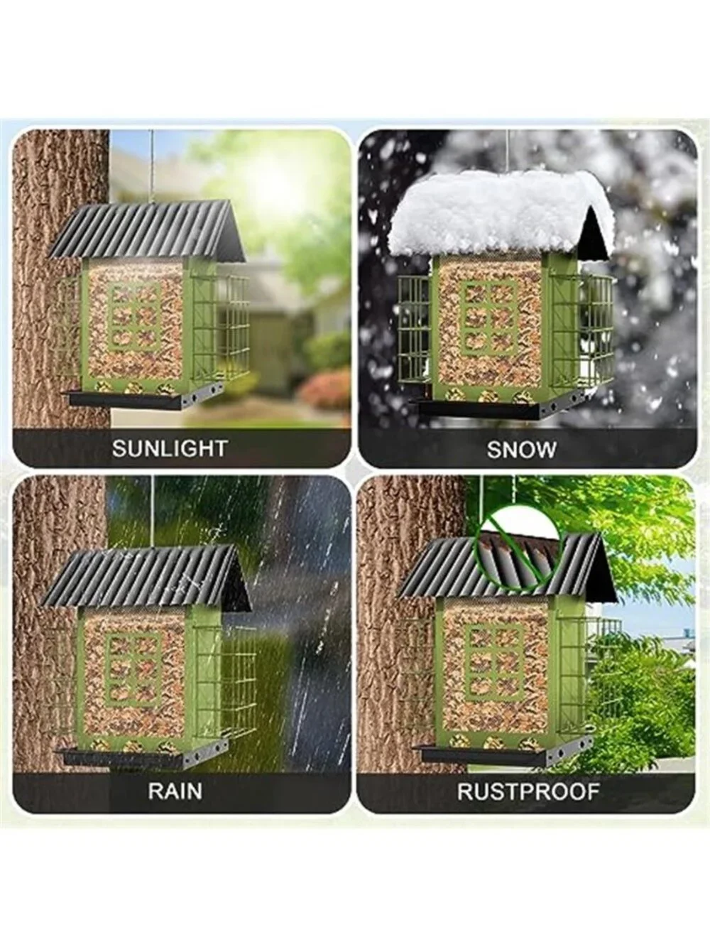 Bird Feeders for Outdoors Hanging, Metal Bird Feeder with Double Suet Cage Cake